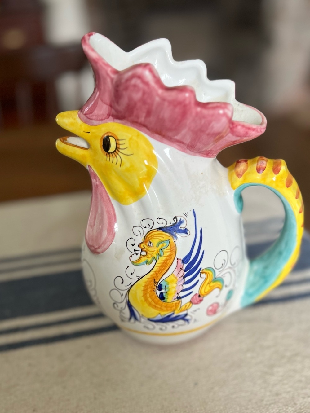 Williams Sonoma Rooster Pitcher Deruta Pottery Ceramic Hand Painted Italy 8.5"